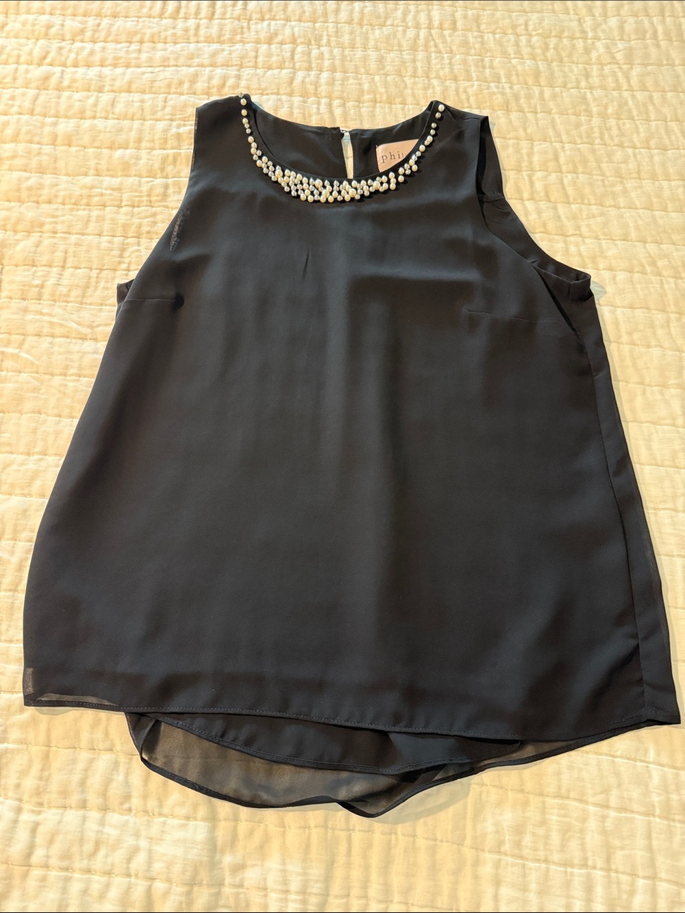 Philosophy Black Sleeveless Jewel-Embellished Camisole. Medium